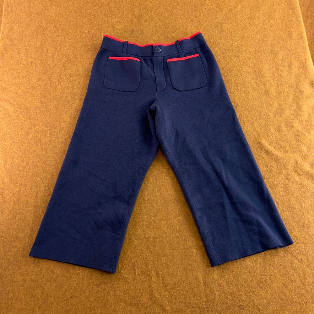 Maeve Womens Large Navy Blue Colette Contrast Trim Knit Wide Leg Crop Pant *Flaw